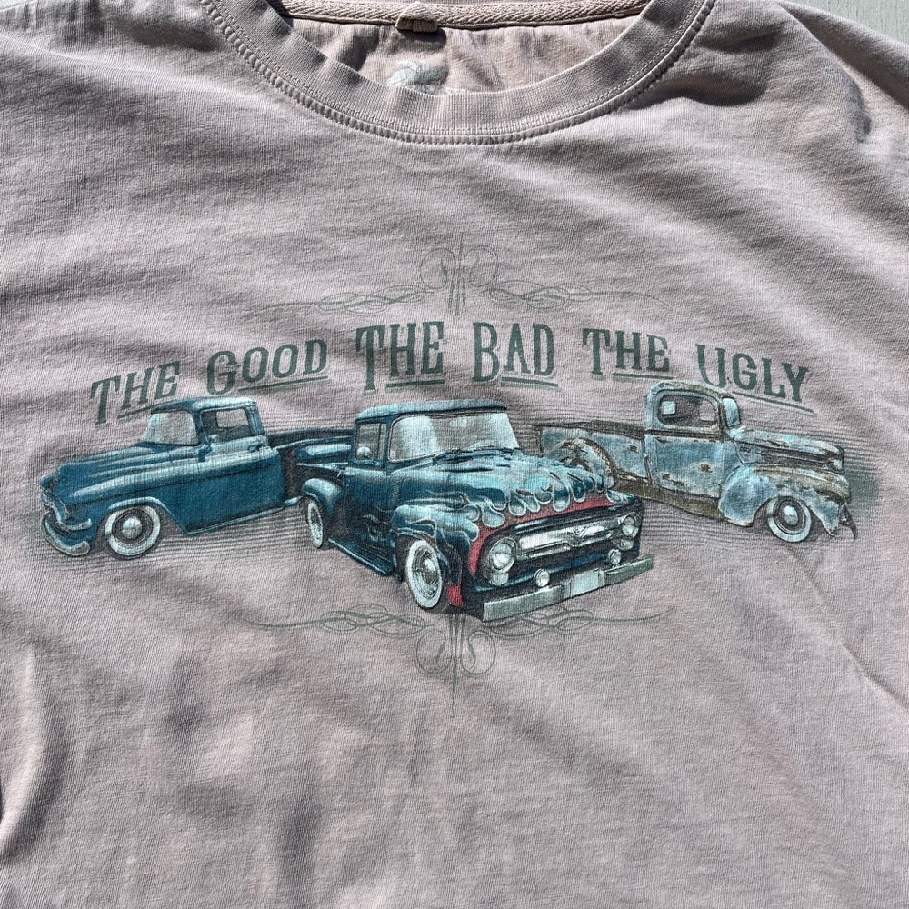 Men's Newport Blue T-Shirt Beige Classic Truck XL Tropical Muscle Oldies CA 50s